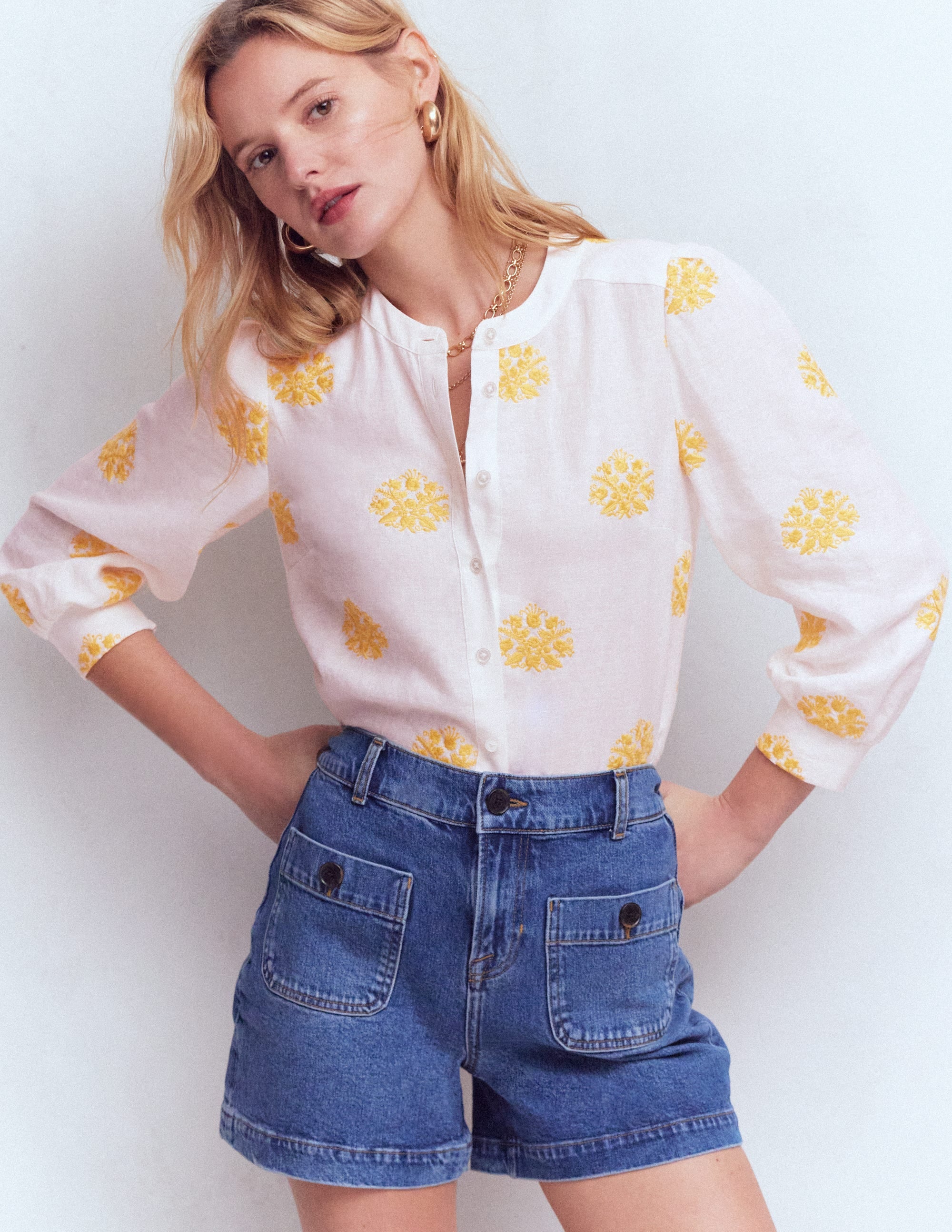 Top Alicia en lin-Blanc, broderie florale - Image 5