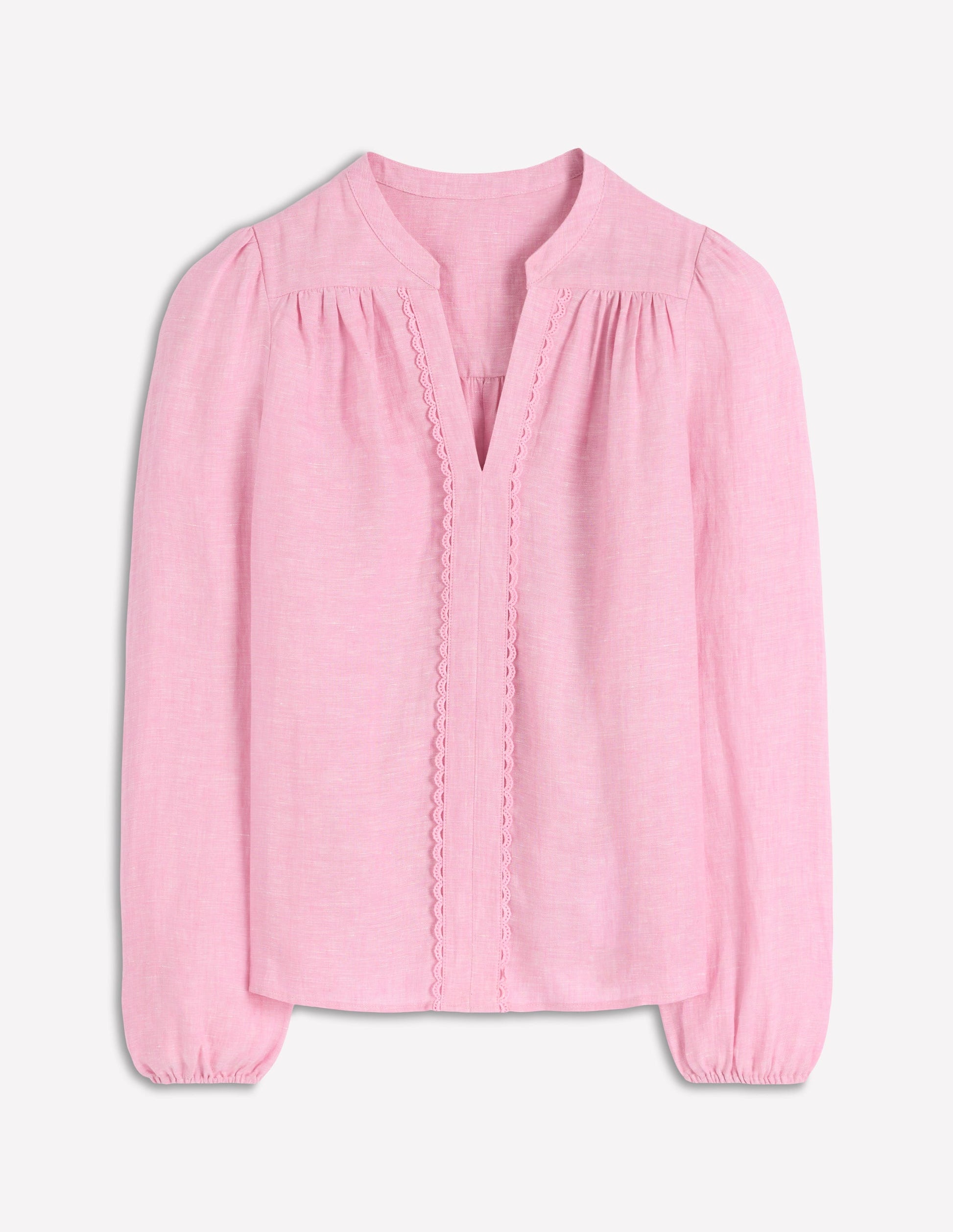 Notch Neck Linen Trim Top-Meadowsweet Chambray-6