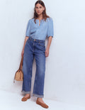 Top manches courtes Leah en lin-Bleu chambray