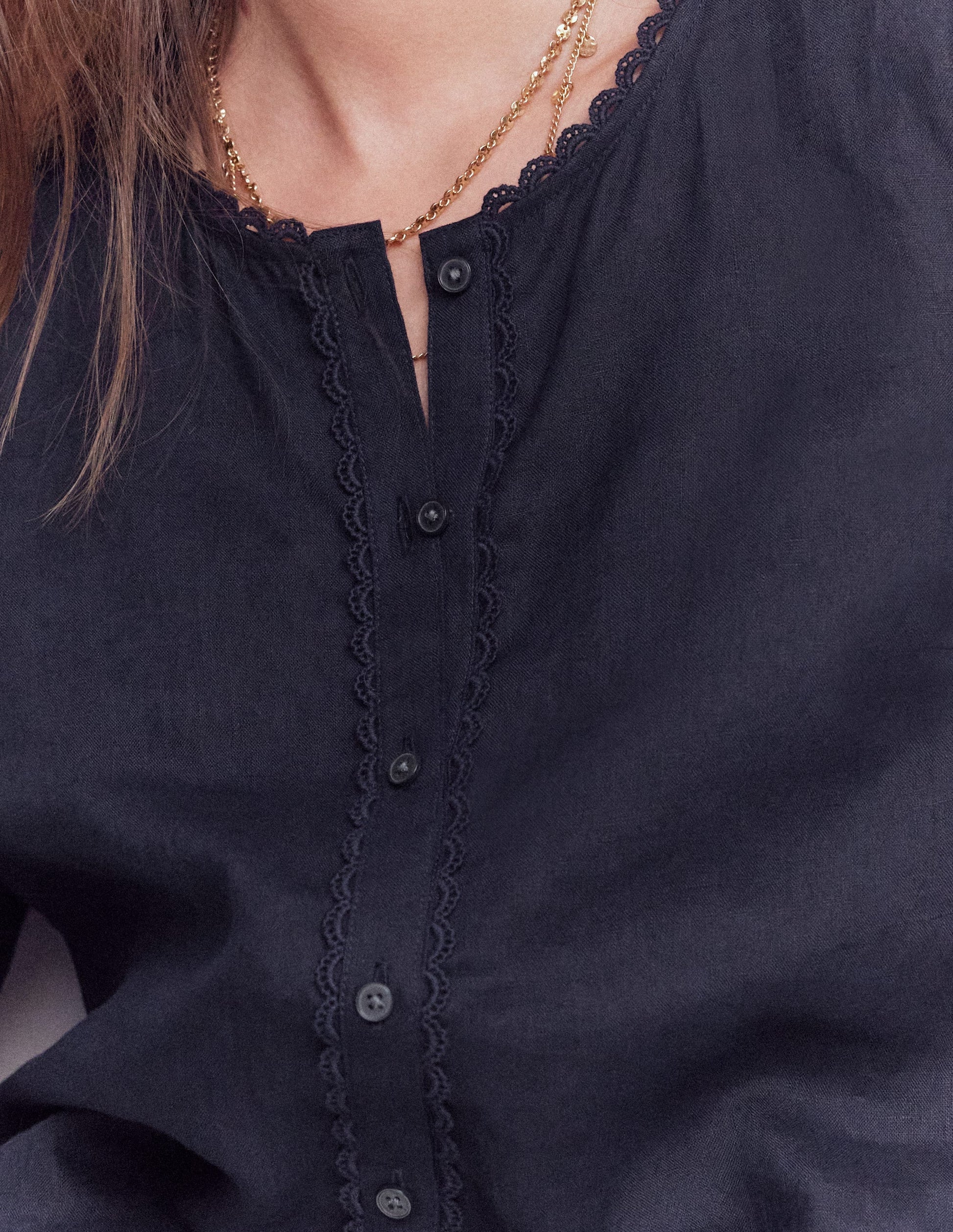 Leah Kurzärmeliges Leinenoberteil-Marineblau-2