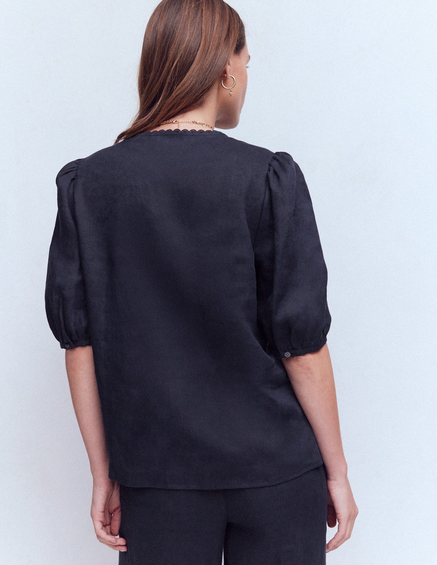 Leah Kurzärmeliges Leinenoberteil-Marineblau