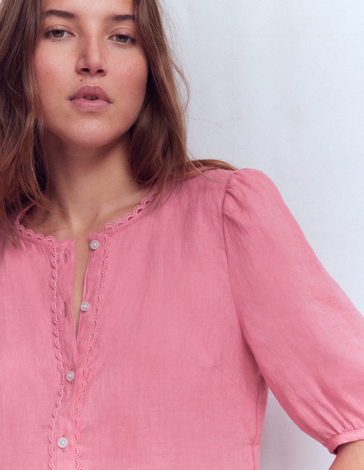 Top manches courtes Leah en lin-Parfait rose