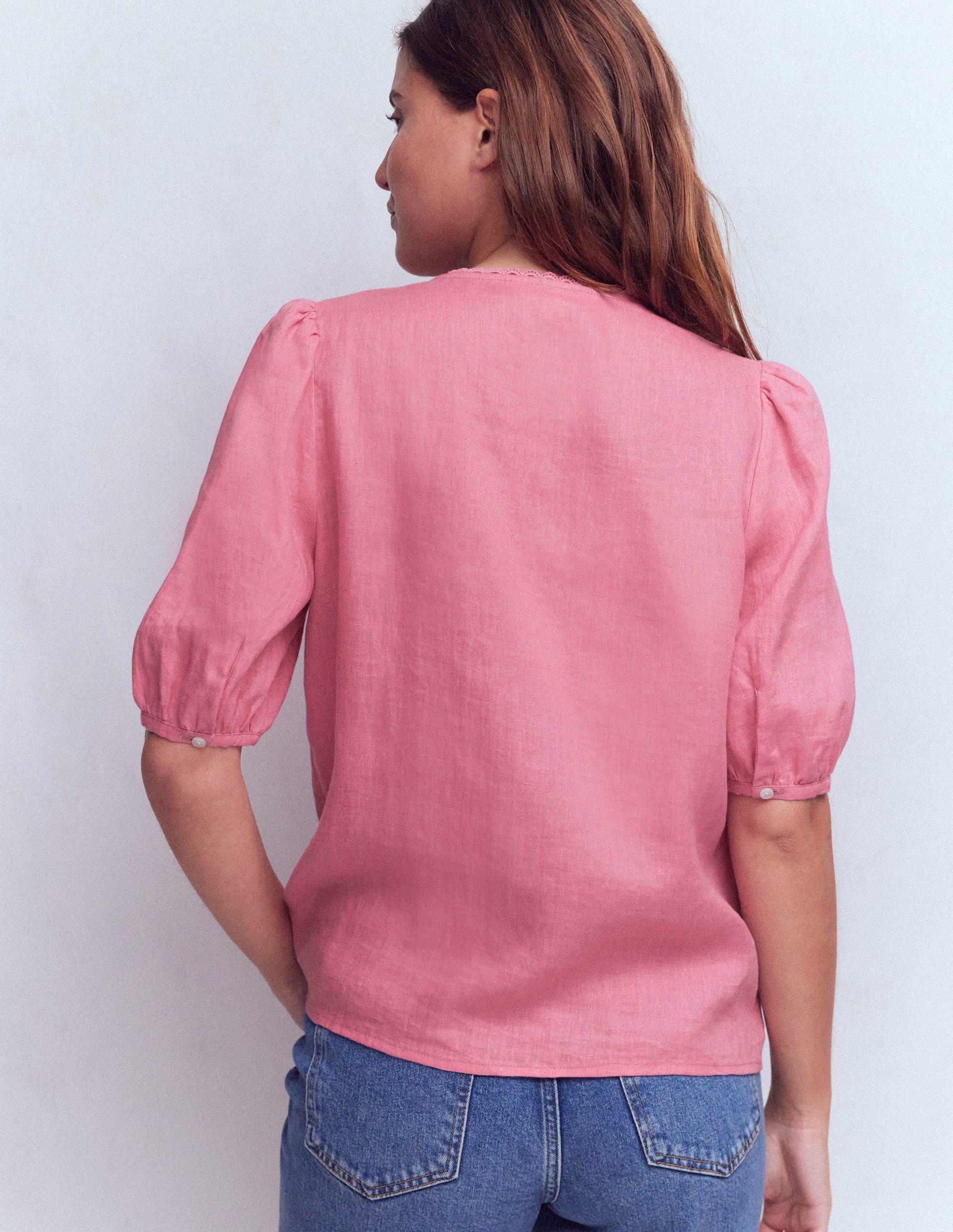 Top manches courtes Leah en lin-Parfait rose - Image 3