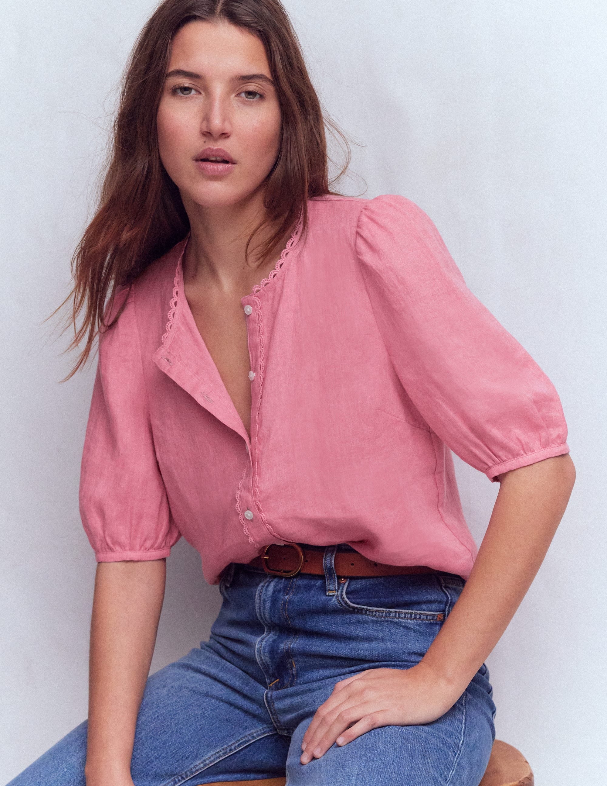 Top manches courtes Leah en lin-Parfait rose - Image 4