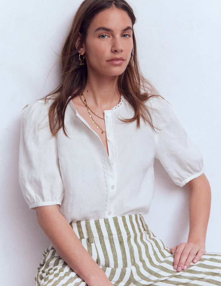 Top manches courtes Leah en lin-Blanc