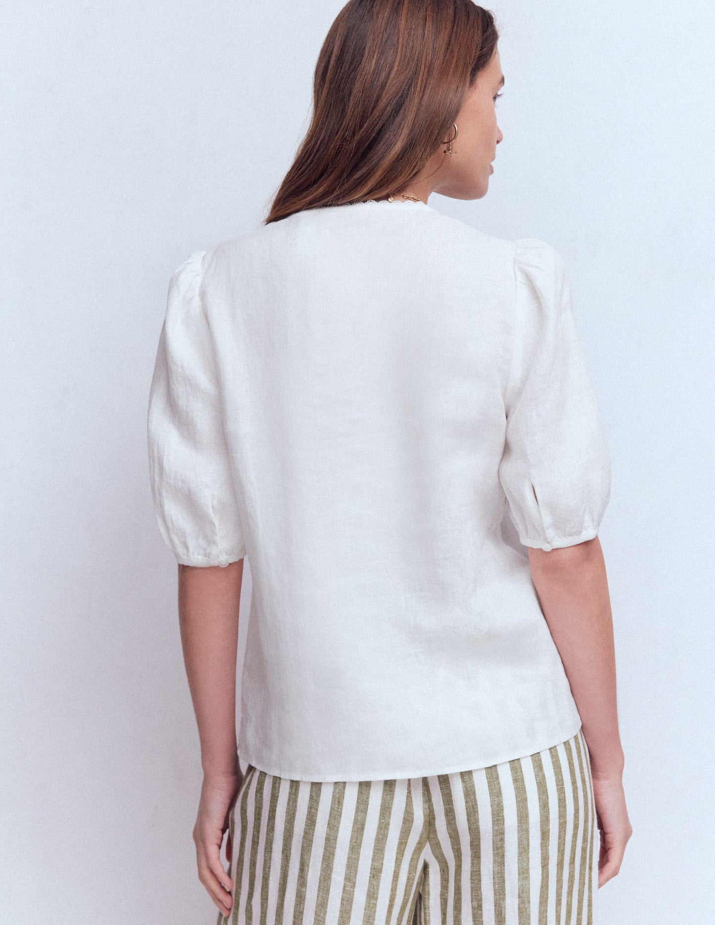 Leah Kurzärmeliges Leinenoberteil-Weiß