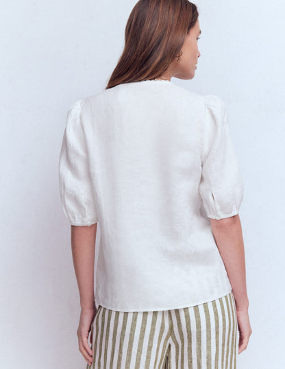 Leah Kurzärmeliges Leinenoberteil-Weiß-3