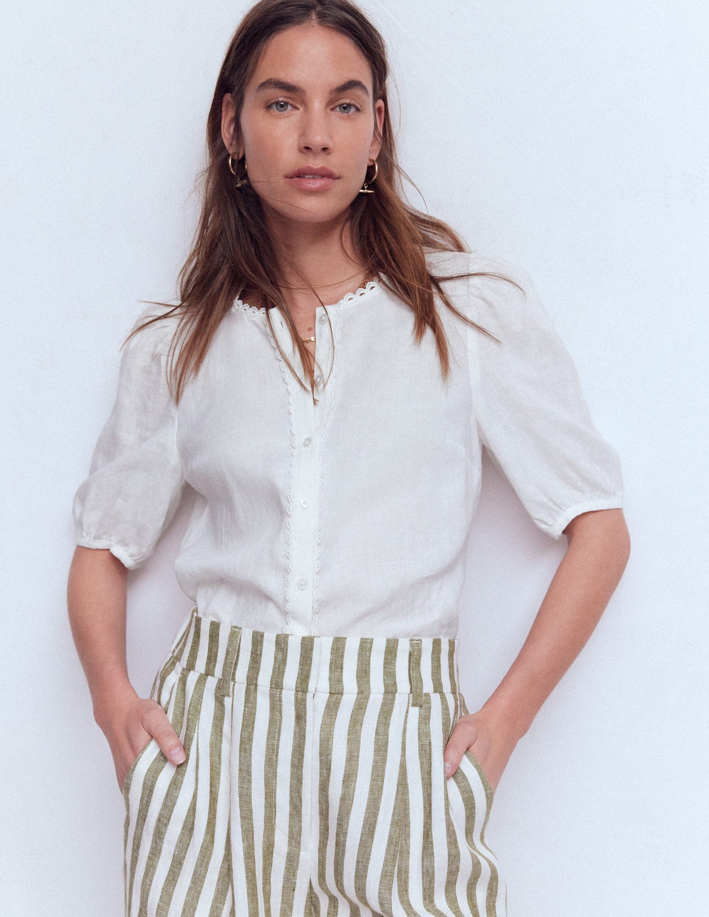 Leah Kurzärmeliges Leinenoberteil-Weiß