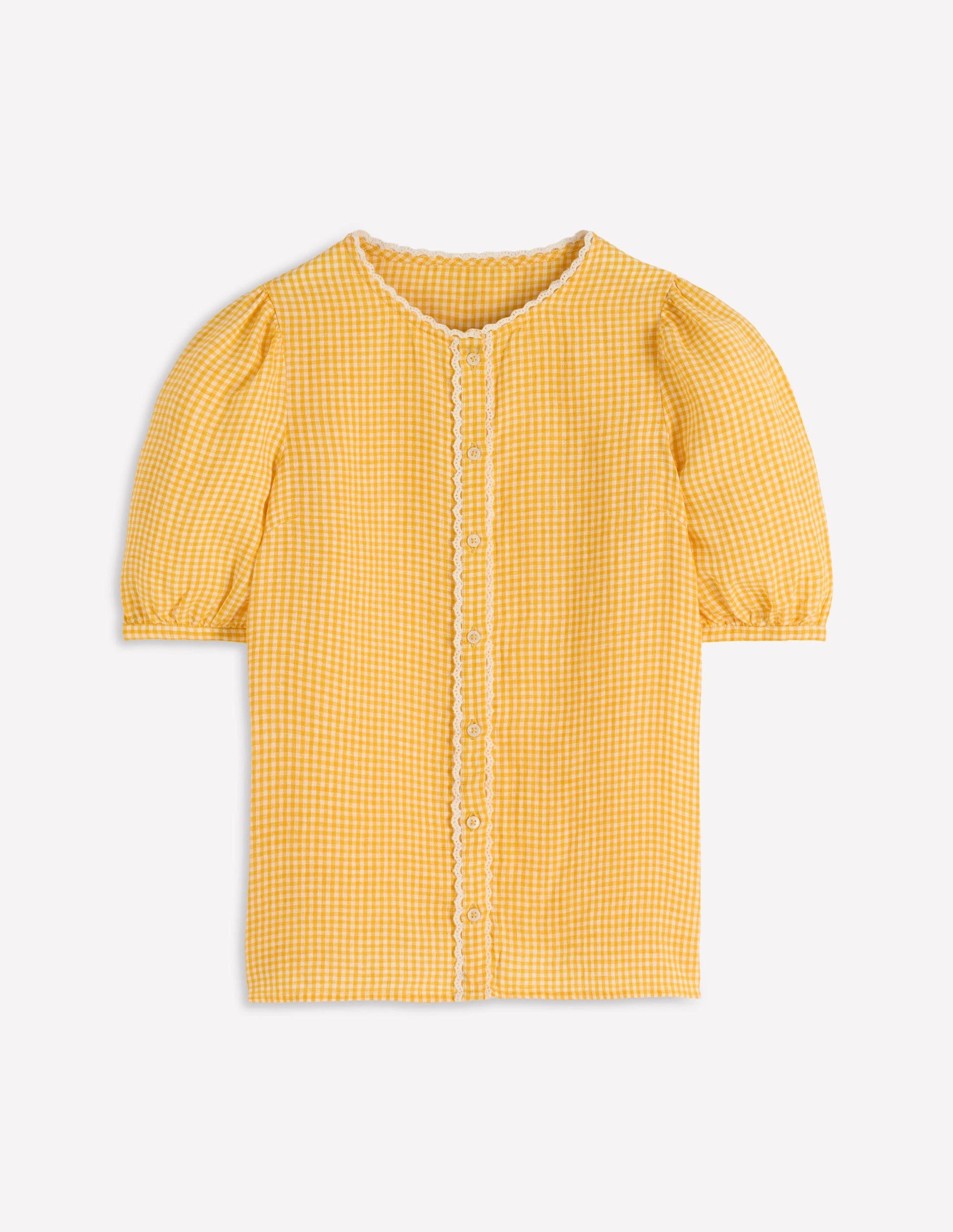 Leah Short Sleeve Linen Top-Yellow Gingham-7