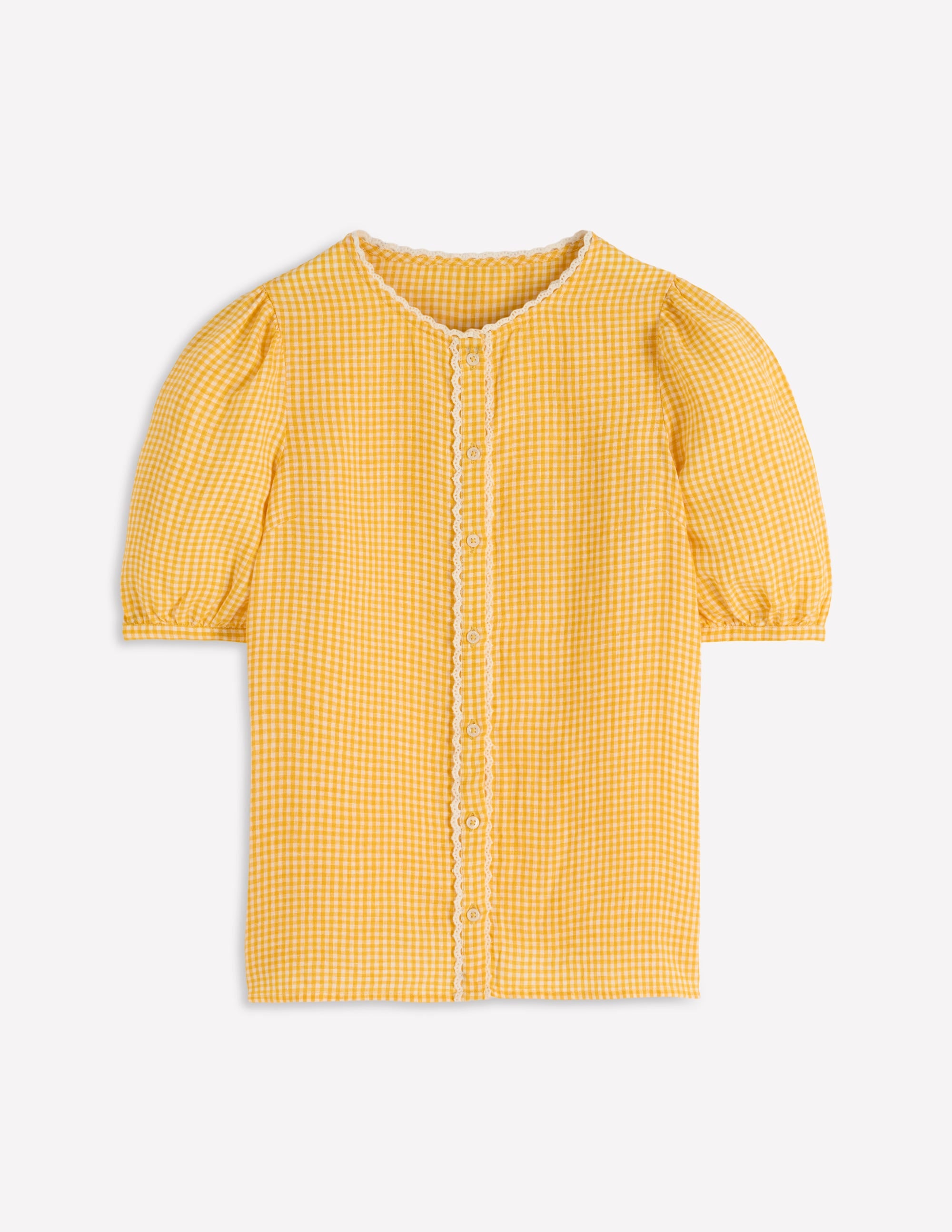 Top manches courtes Leah en lin-Vichy jaune soleil - Image 7
