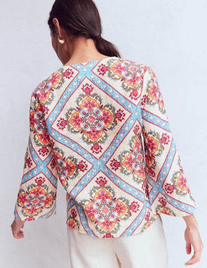 Cleo Leinenoberteil-Geblümtes Kachelmuster-3