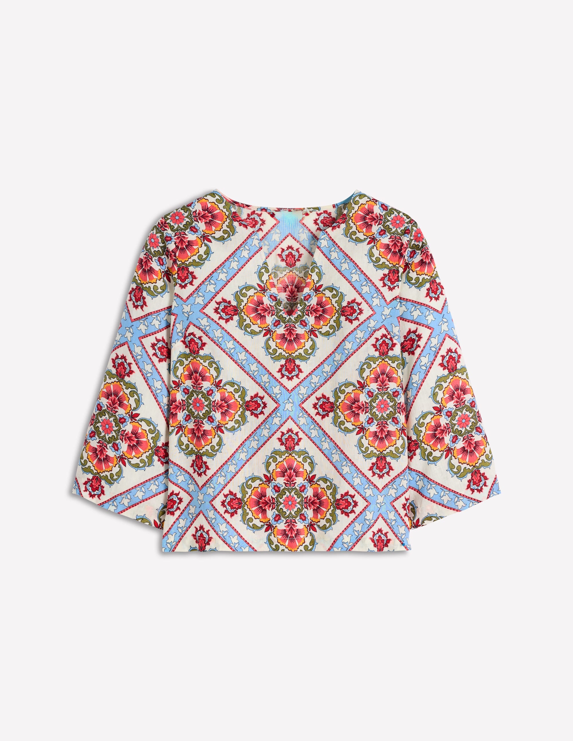 Top Cleo en lin-Motif Floral Tile placé - Image 6