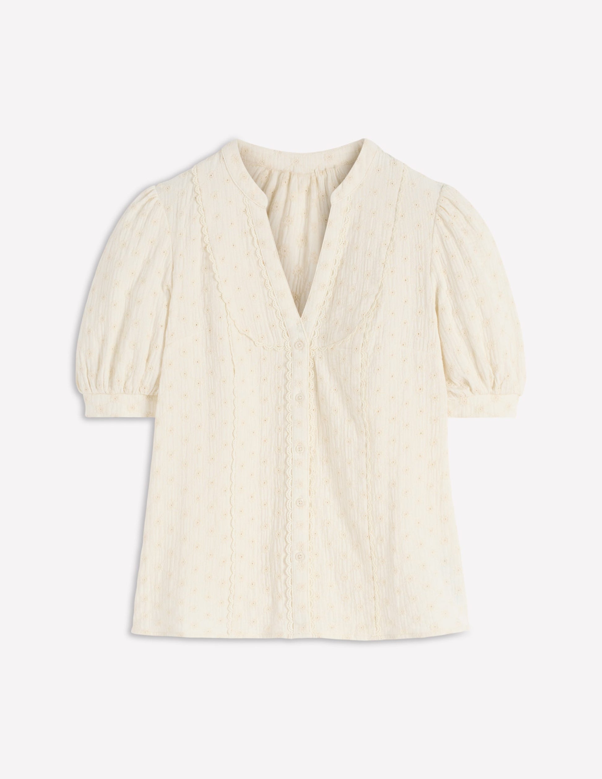 Doppeltuch-Oberteil mit eingearbeiteten Details-Naturweiß mit Lochstickerei-4