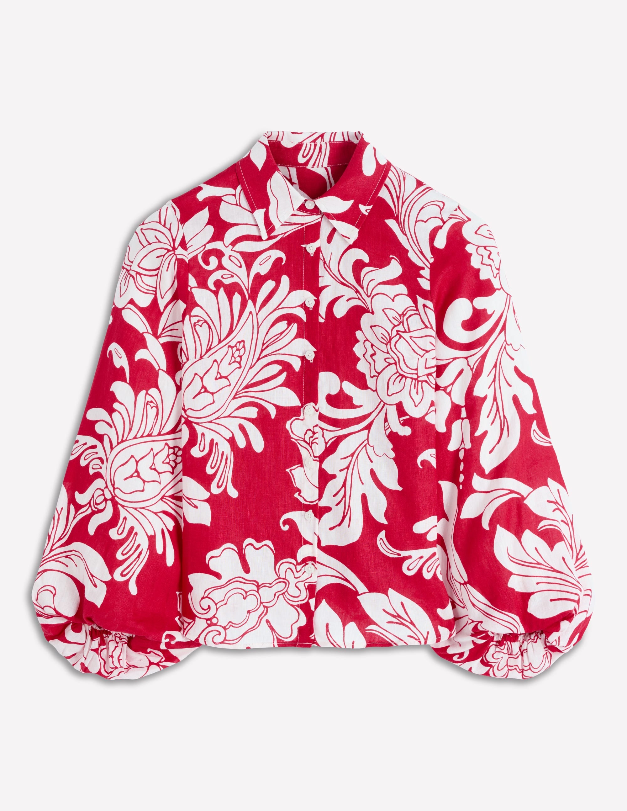 Chemise en lin à manches bouffantes-Rouge Merida, motif Botanical Flourish - Image 6