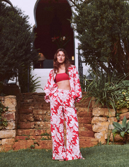 Puff Sleeve Linen Shirt-Salsa Botanical Flourish Mono