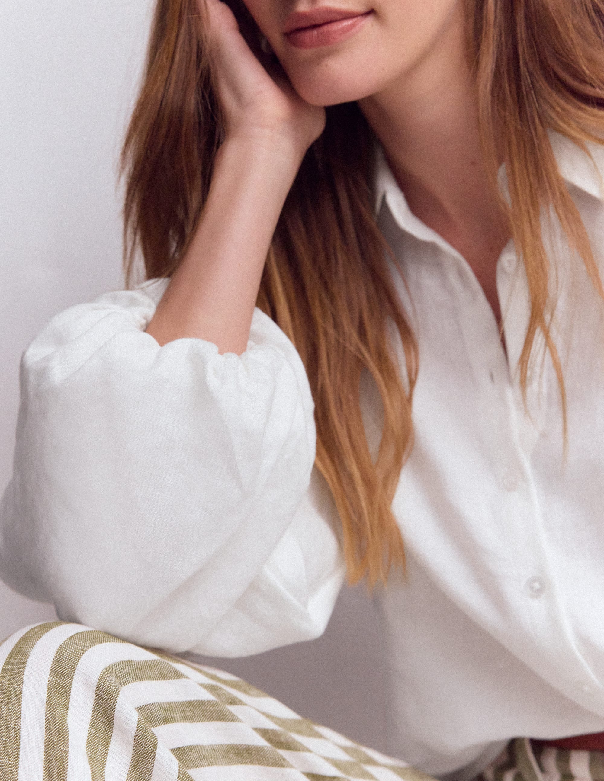 Puff Sleeve Linen Shirt-White - Image 2