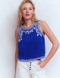 Top Sofia brodé en lin-Bleu vif