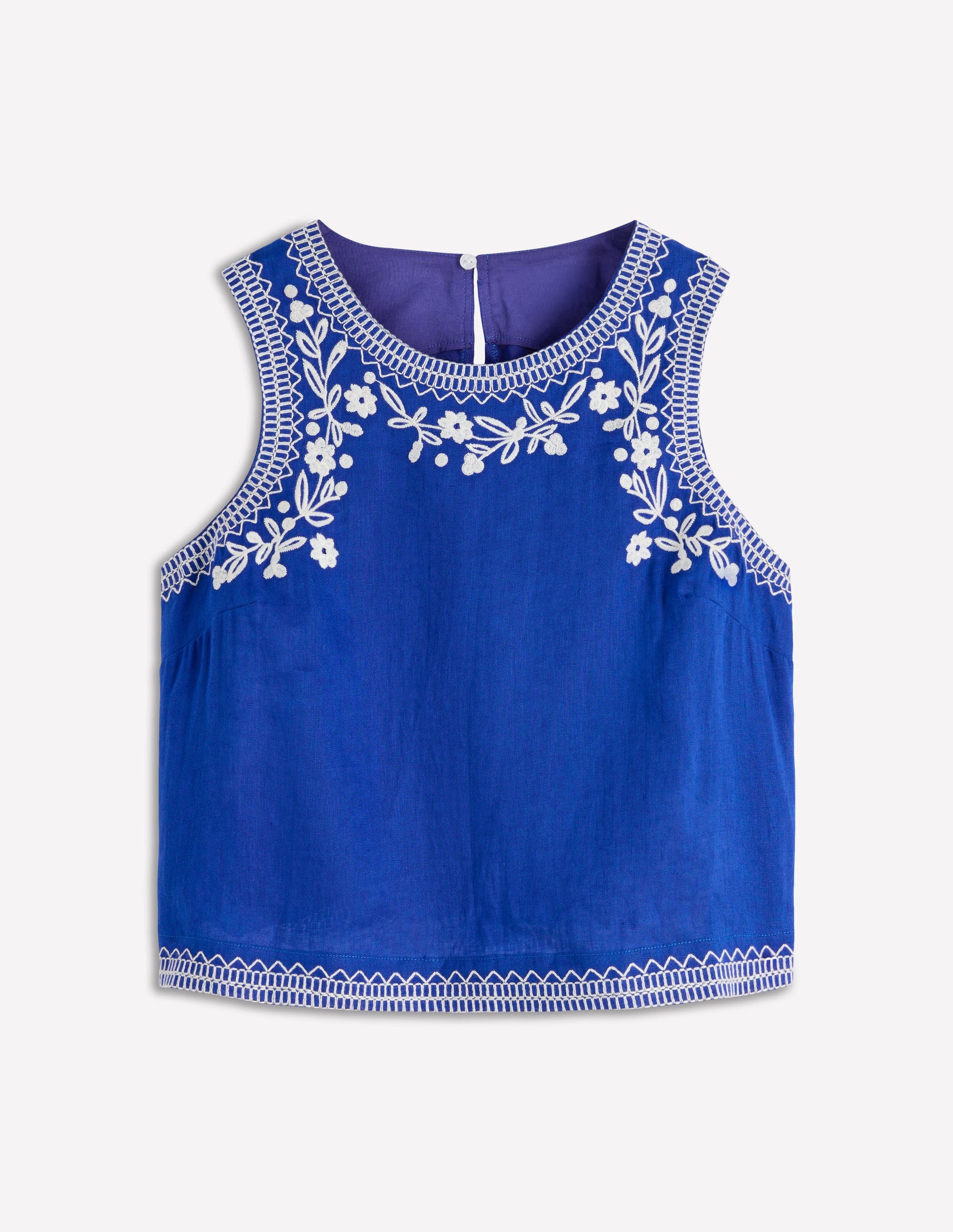 Sofia Embroidered Linen Top-Bright Blue-5