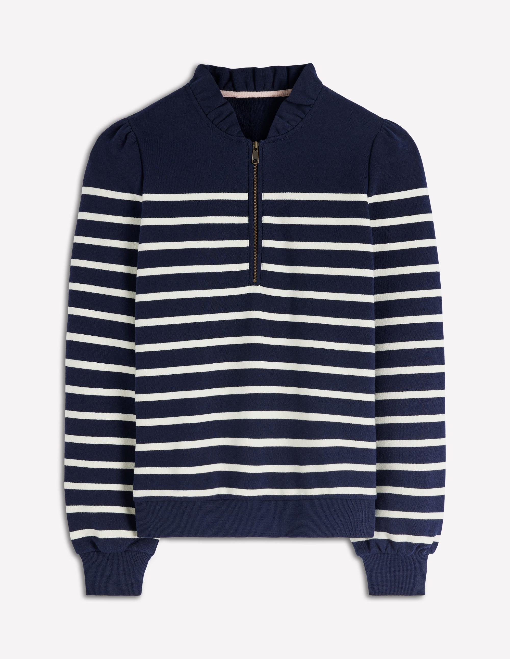 Sweatshirt mit Halbreißverschluss und Rüschen-Streifenapplikation - Image 7