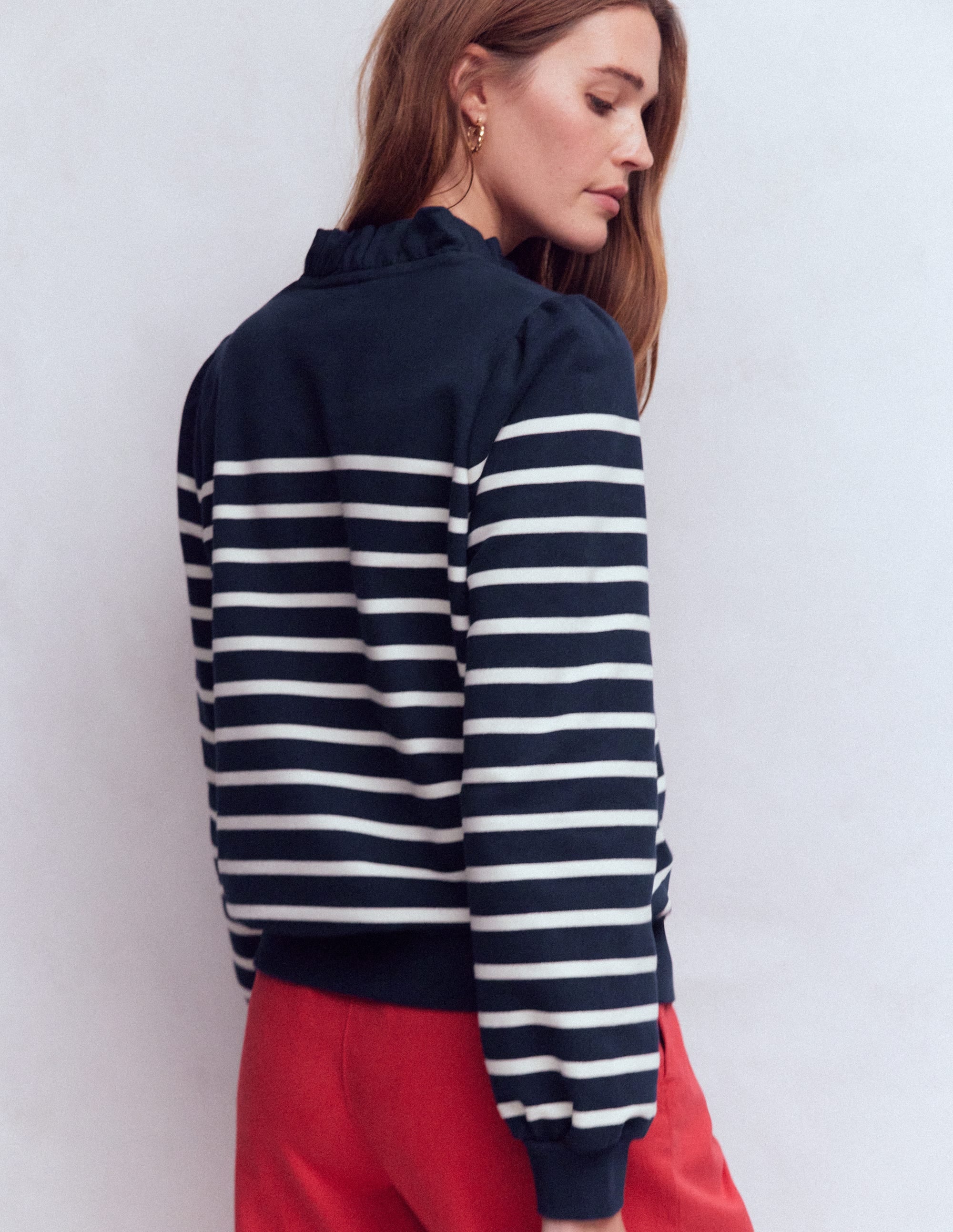 Sweatshirt mit Halbreißverschluss und Rüschen-Streifenapplikation - Image 3