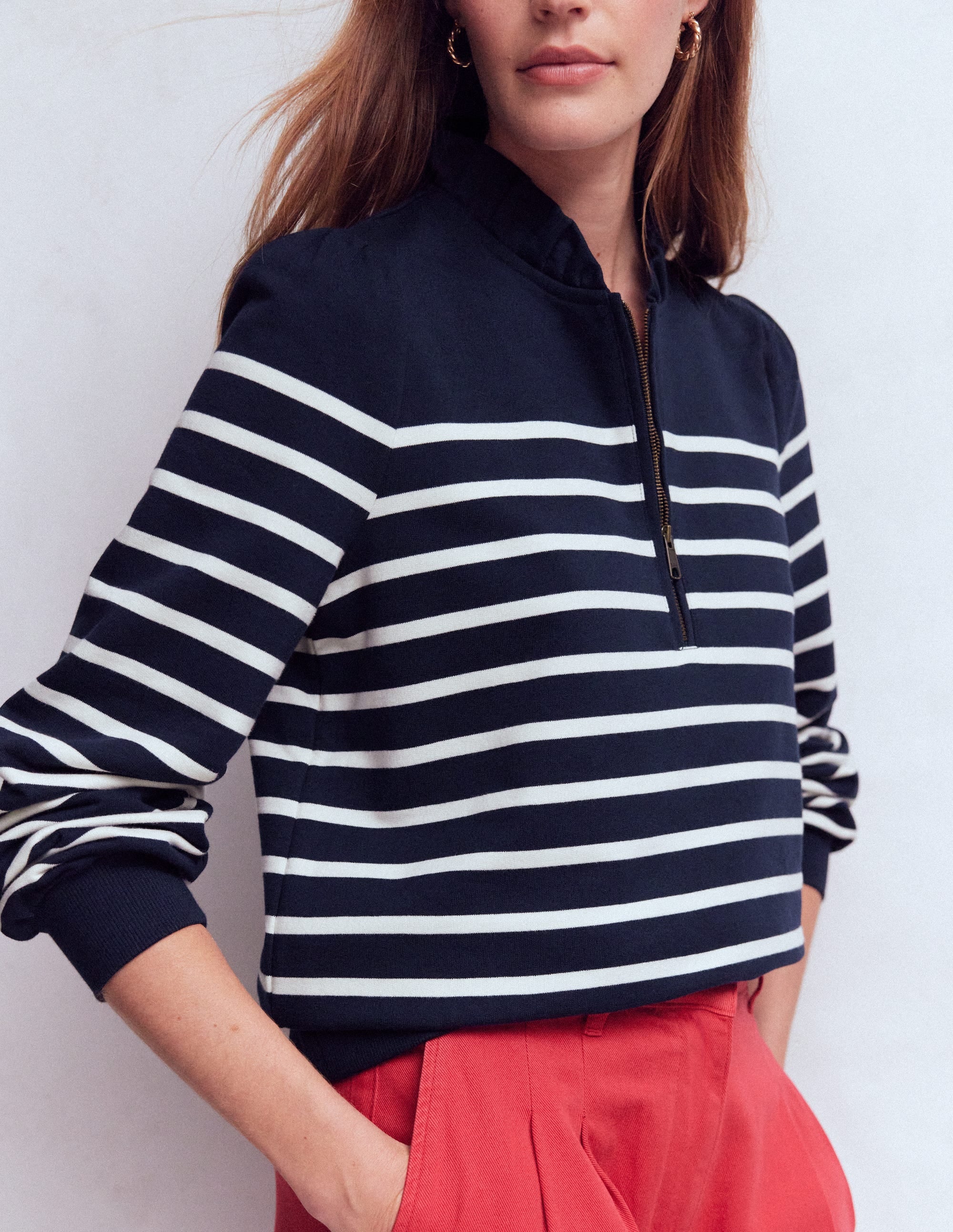 Sweatshirt mit Halbreißverschluss und Rüschen-Streifenapplikation - Image 5