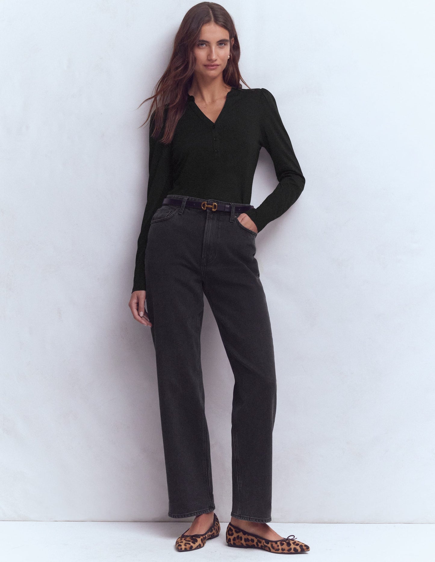 Supersoft Open Neck Henley-Black