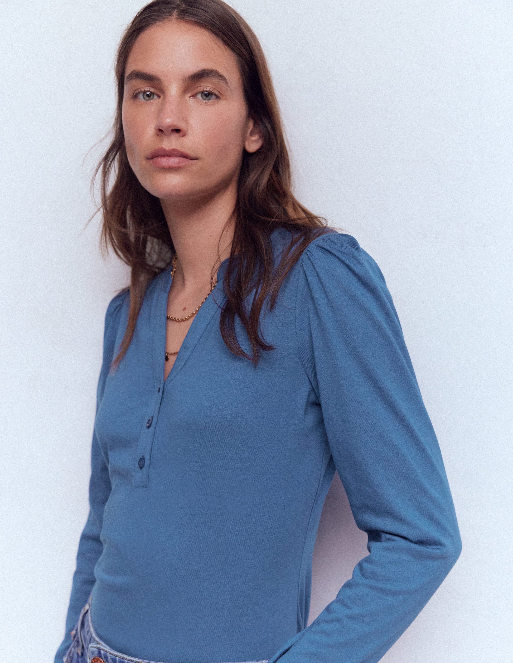 Supersoft Open Neck Henley-True Navy-4