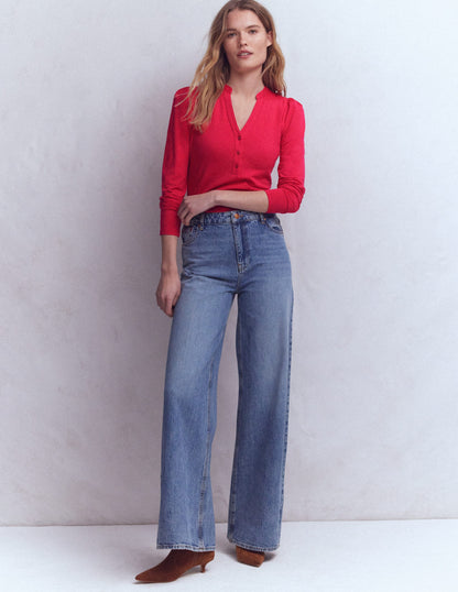 Supersoft Open Neck Henley-Pomegranate-4