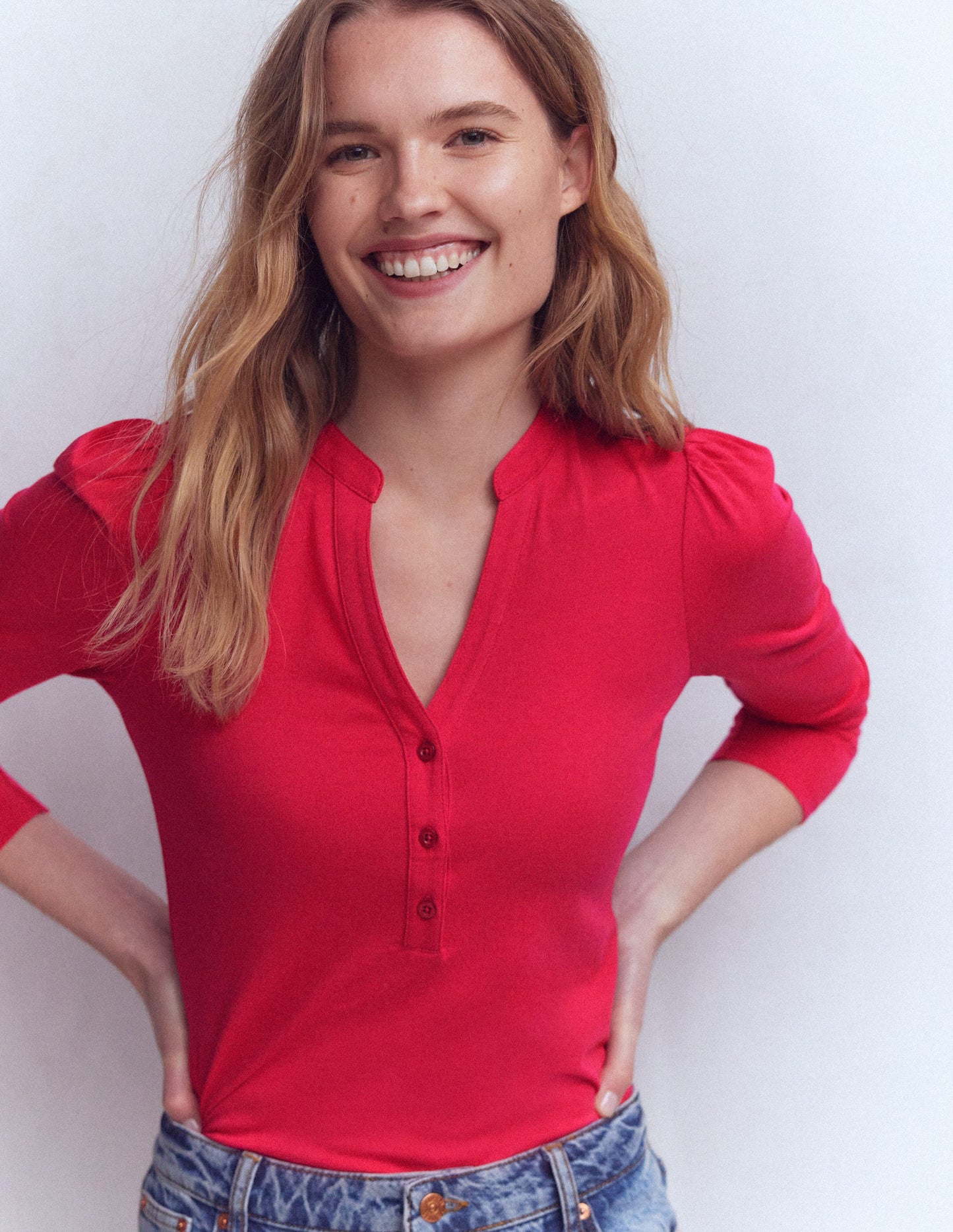 Supersoft Open Neck Henley-Pomegranate