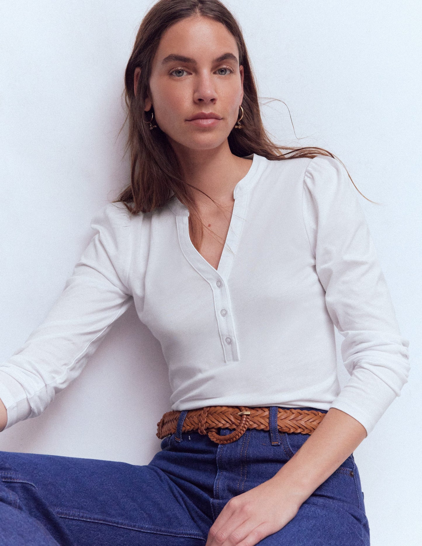 Supersoft Open Neck Henley-White