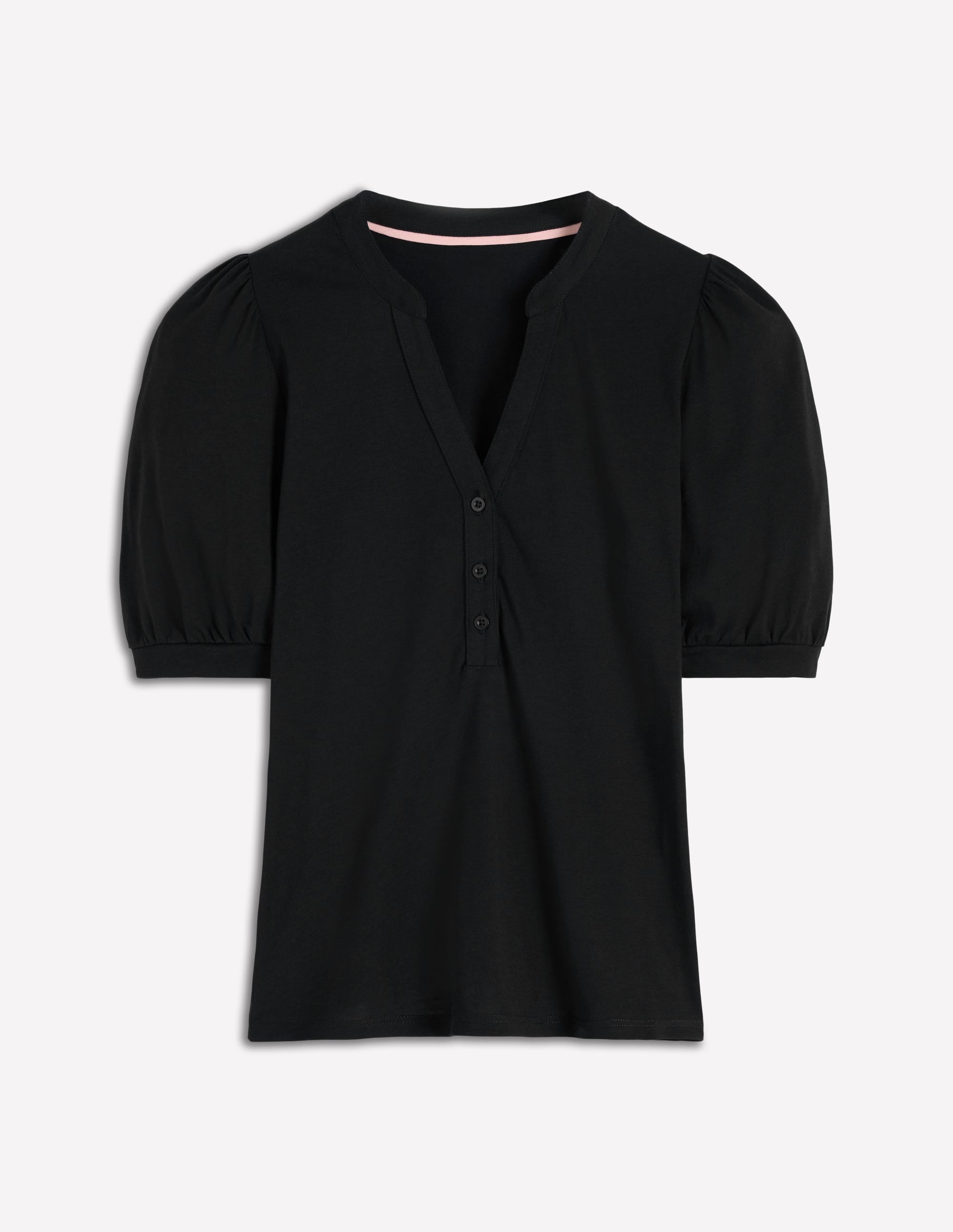 Superweiches, kurzärmliges Henley-Oberteil-Schwarz - Image 5