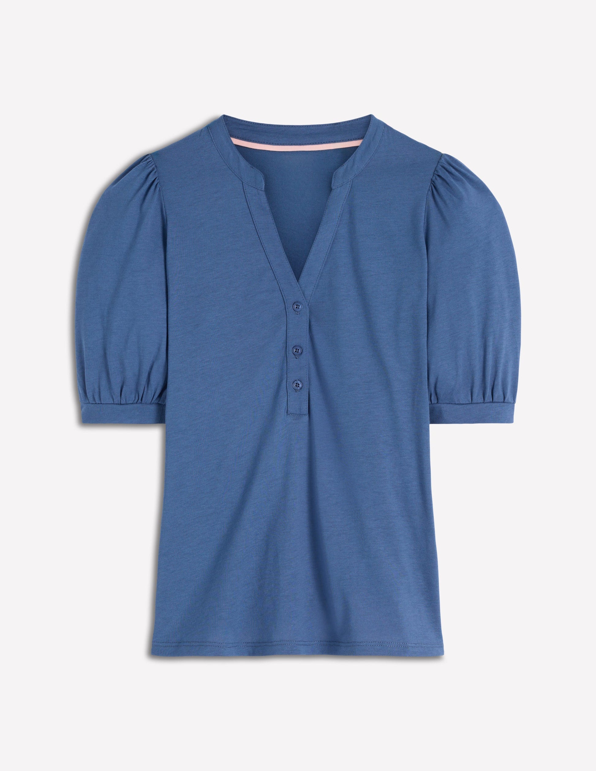 Kurzärmliges Oberteil mit offenem Henley-Ausschnitt-Klassisches Marineblau-5