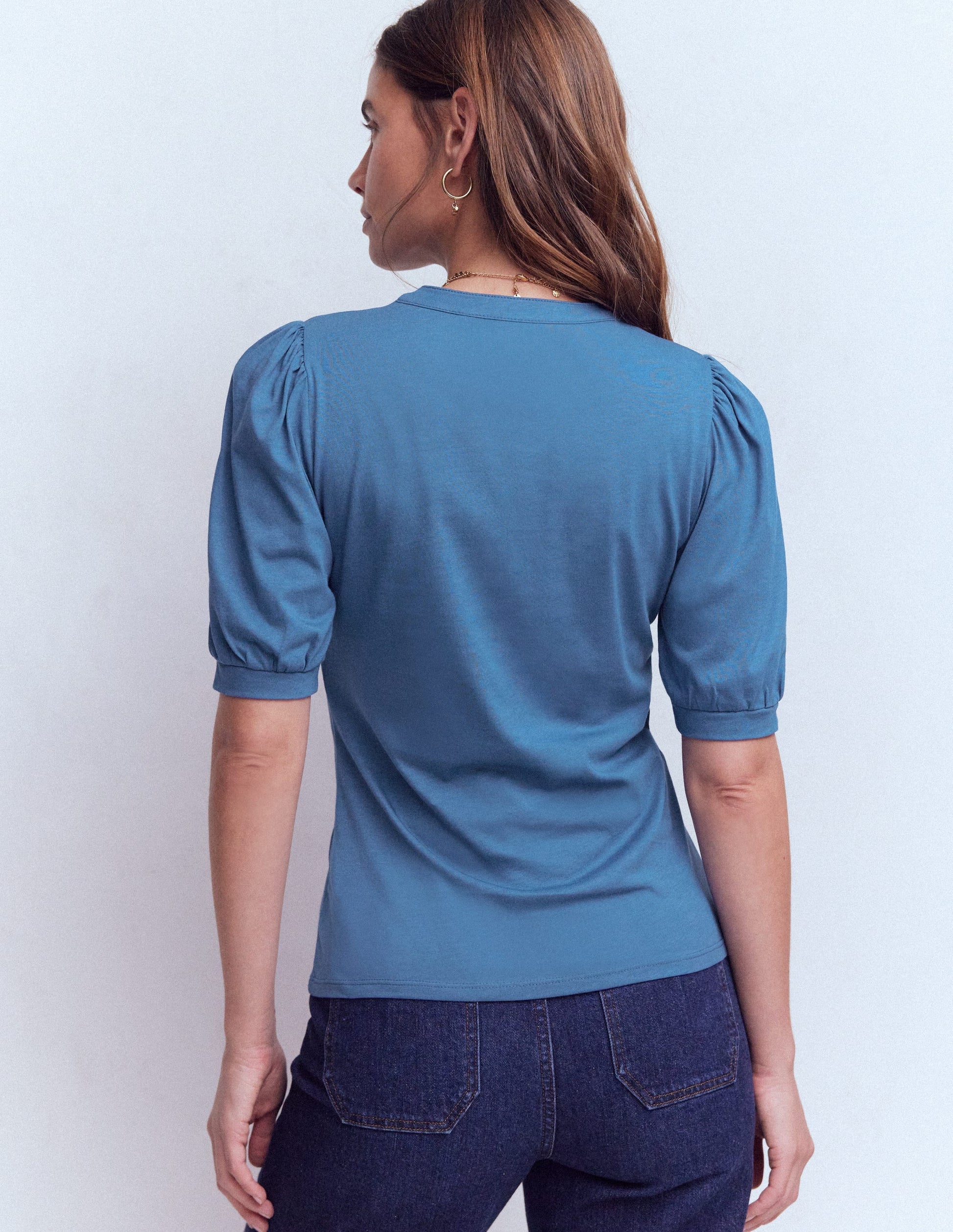 Kurzärmliges Oberteil mit offenem Henley-Ausschnitt-Klassisches Marineblau-3