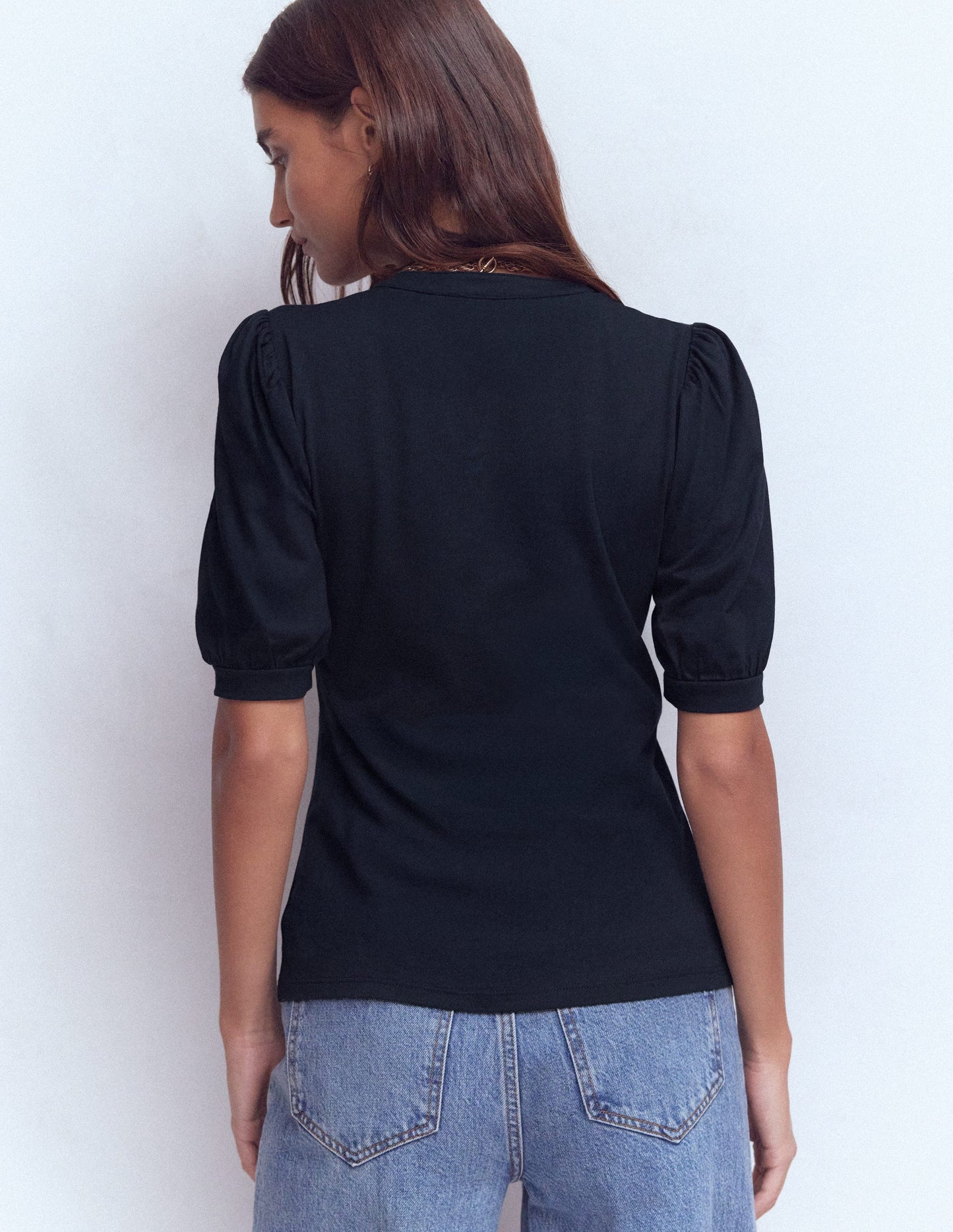 Kurzärmliges Oberteil mit offenem Henley-Ausschnitt-Marineblau
