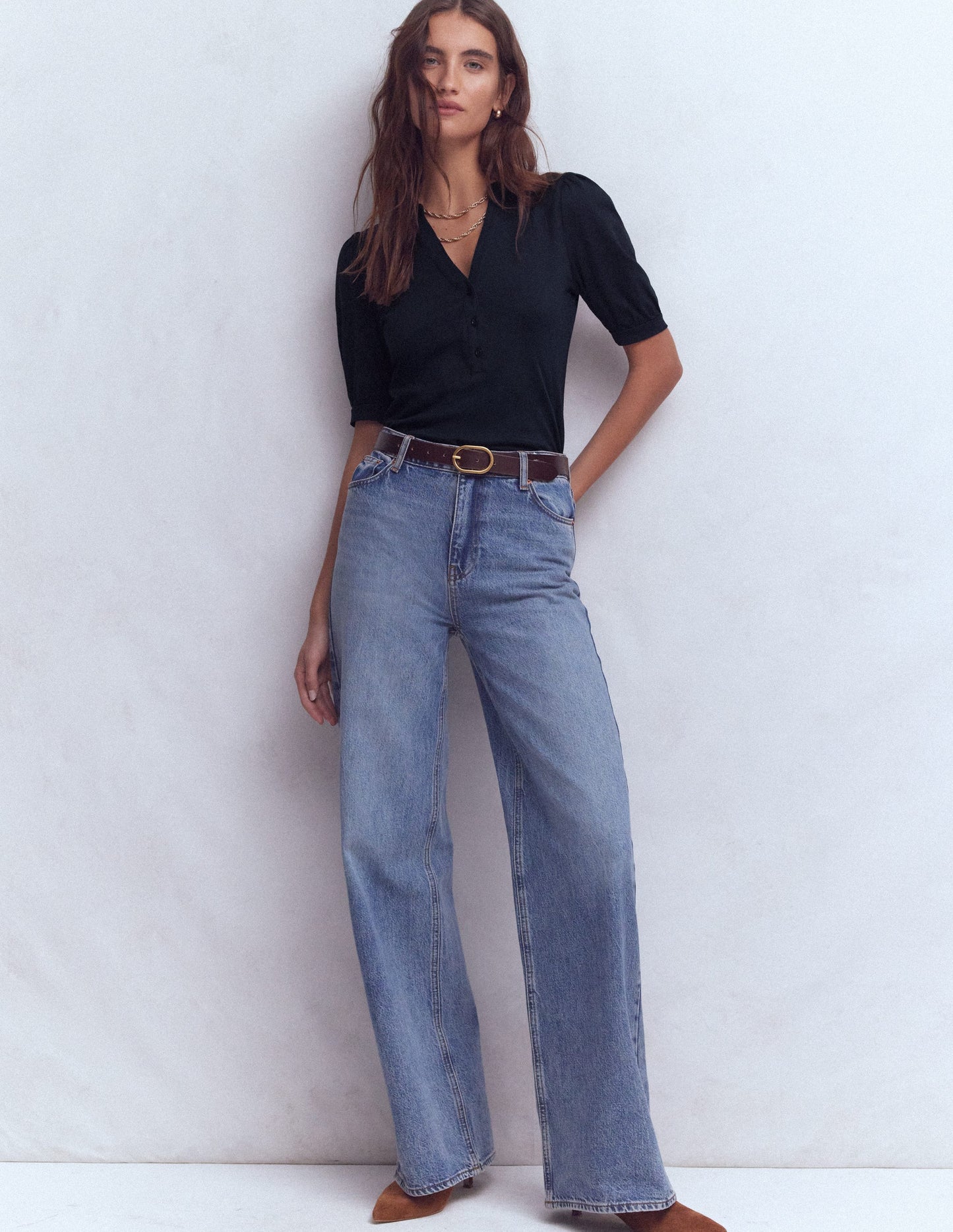 Kurzärmliges Oberteil mit offenem Henley-Ausschnitt-Marineblau