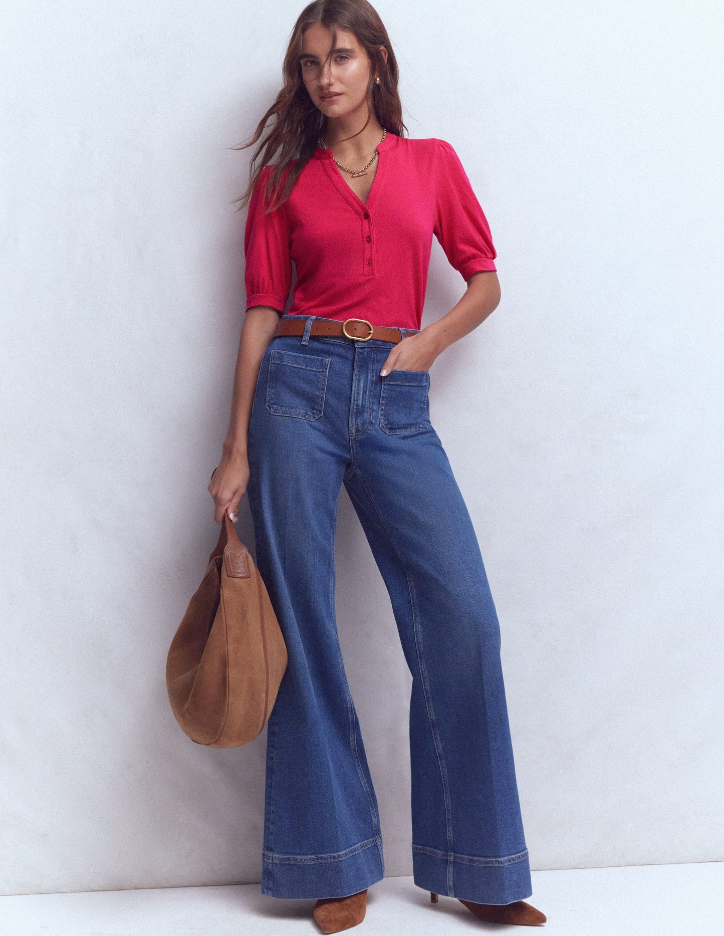 Kurzärmliges Oberteil mit offenem Henley-Ausschnitt-Granatapfel