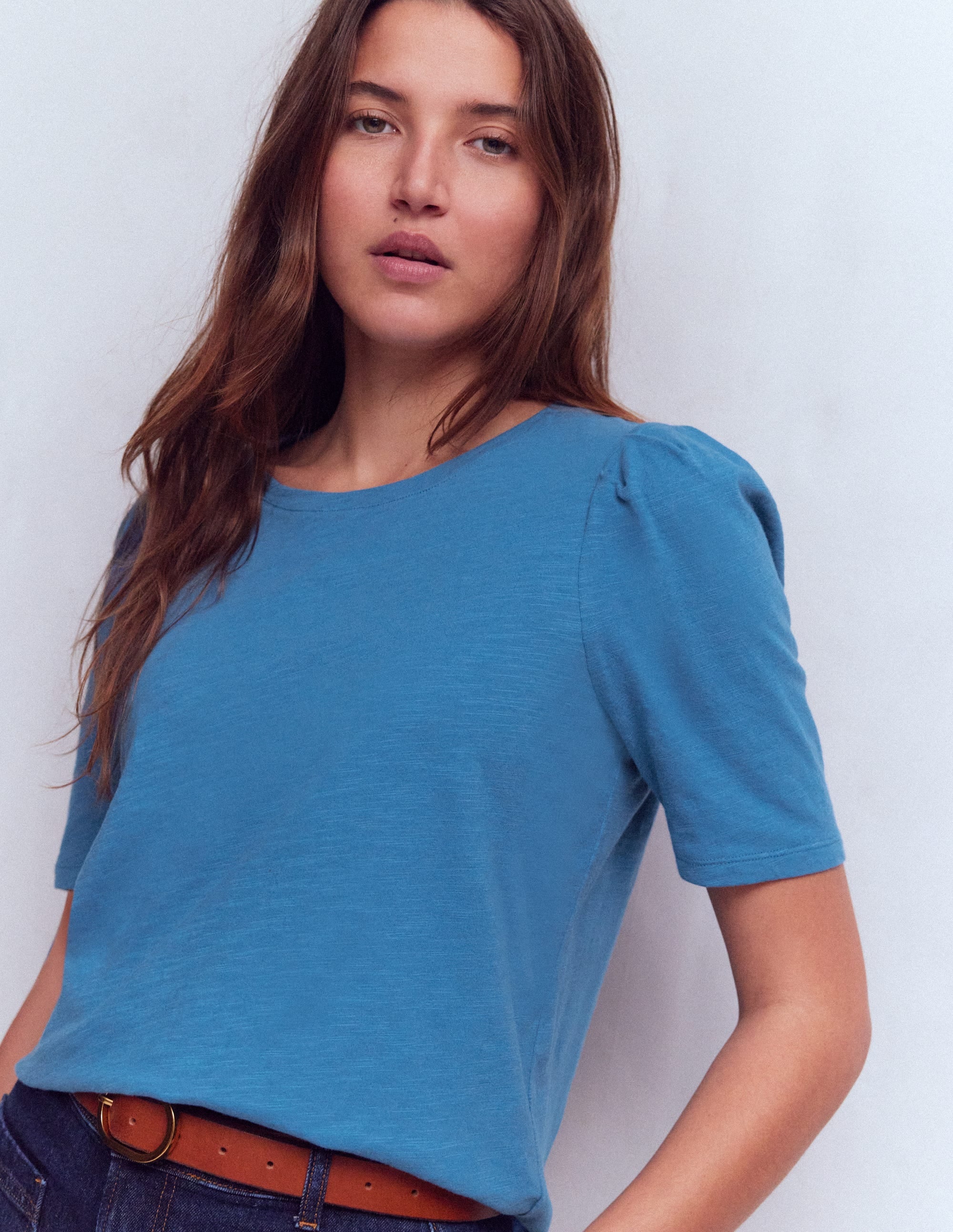 T-shirt Sophie à manches bouffantes-Bleu marin - Image 1