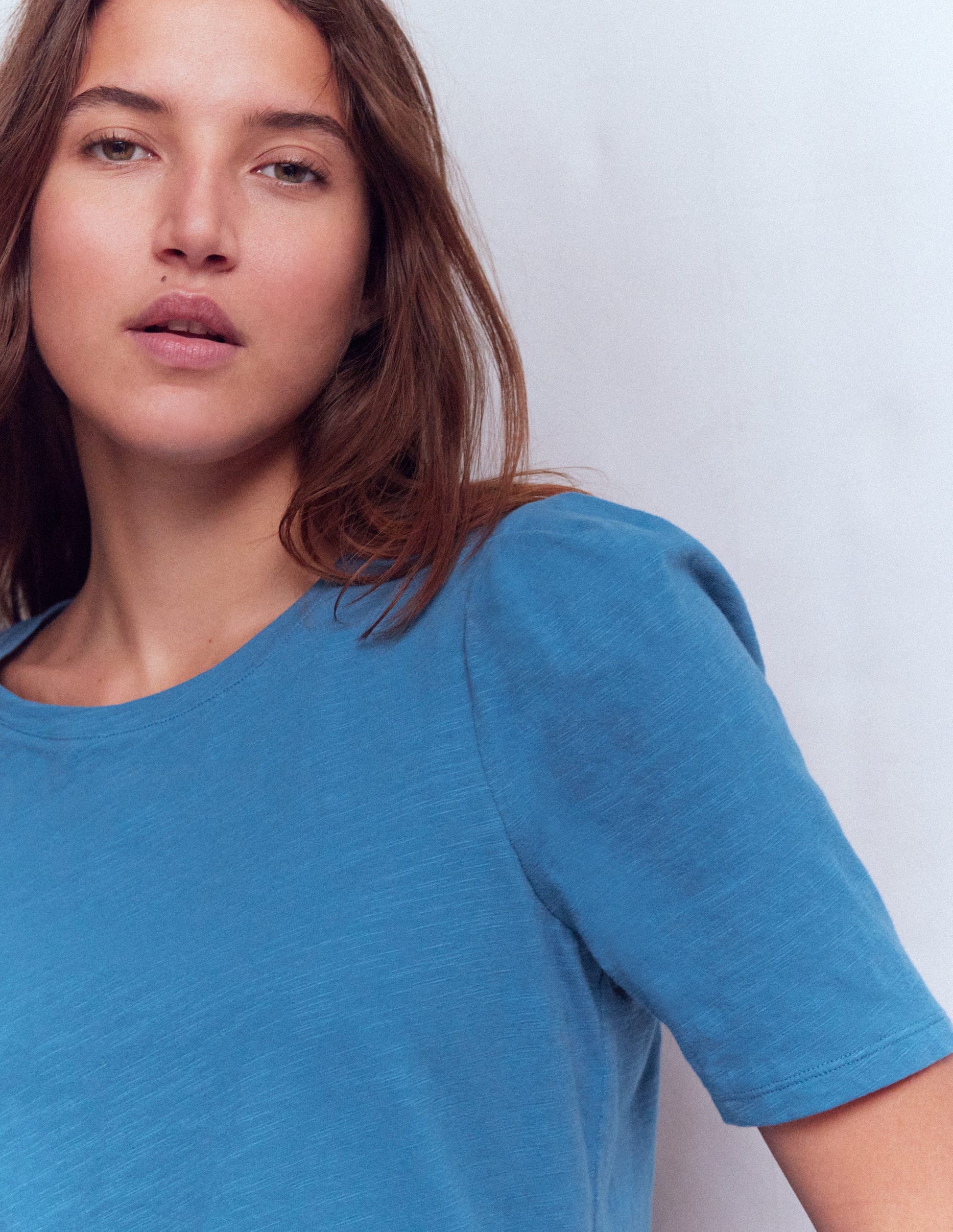 T-Shirt mit Faltendetail am Ärmel-Vallarta Blue-2