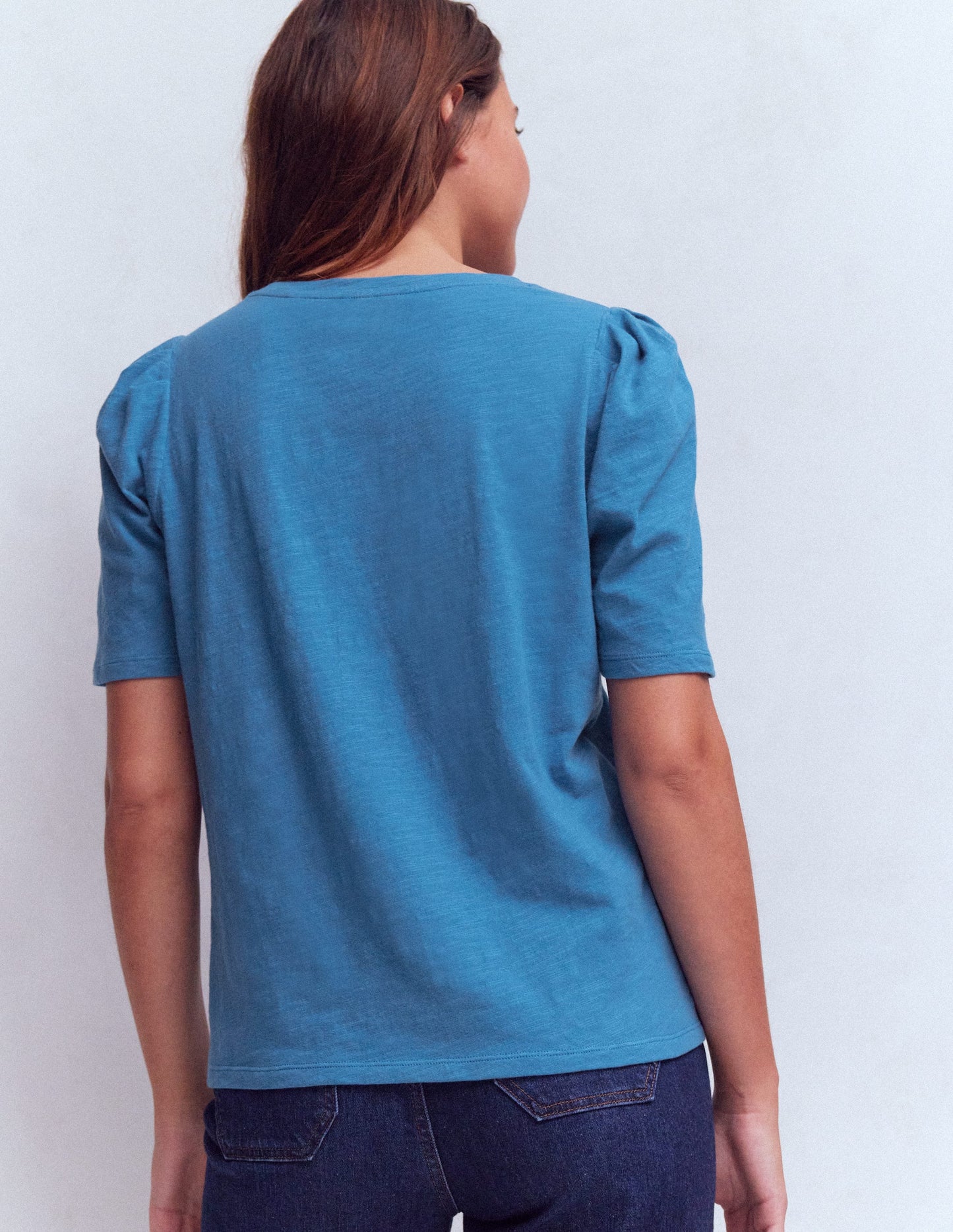 T-Shirt mit Faltendetail am Ärmel-Vallarta Blue