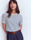 T-shirt Sophie à manches bouffantes-Rayé Beaucoup blue et ivoire