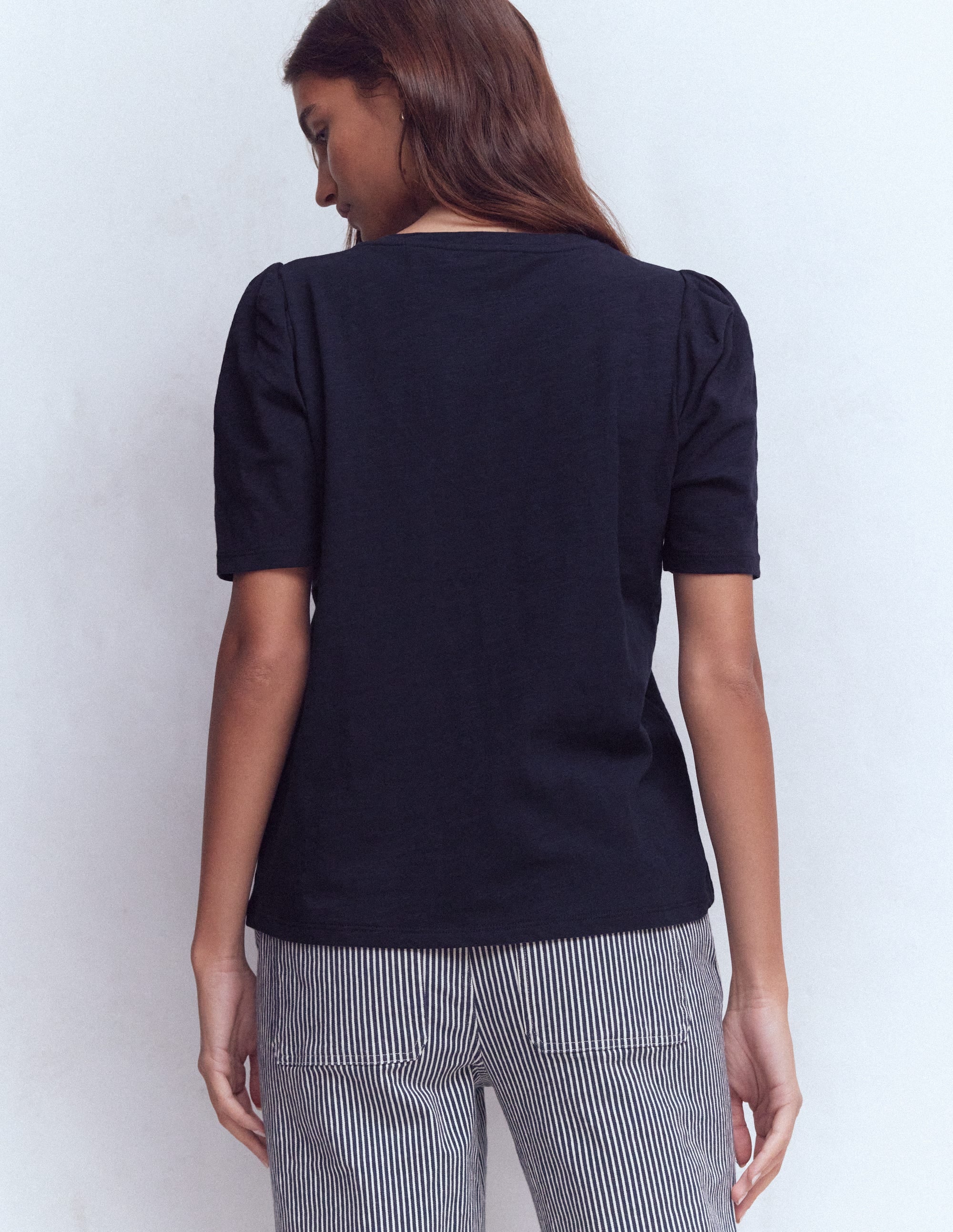 T-shirt Sophie à manches bouffantes-Bleu marine - Image 3