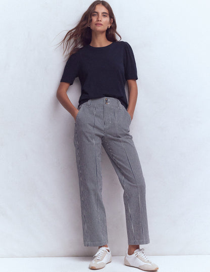 T-Shirt mit Faltendetail am Ärmel-Marineblau-4