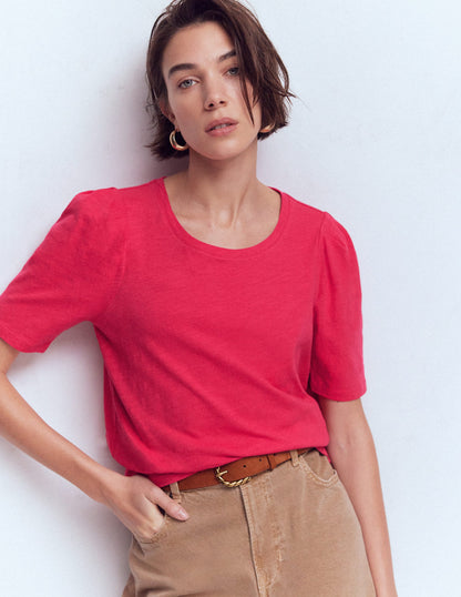 T-Shirt mit Faltendetail am Ärmel-Dunkelrosa-4