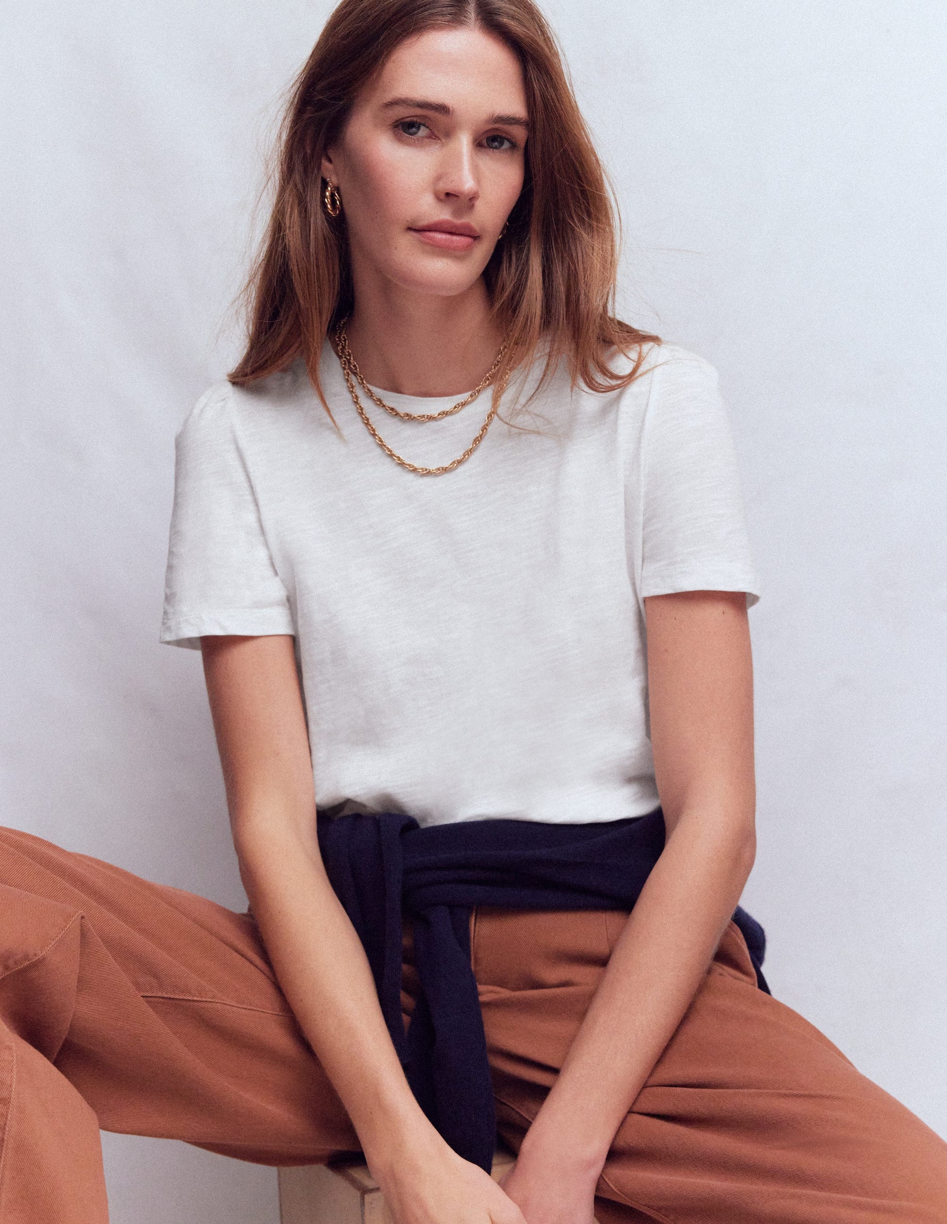 T-Shirt mit Faltendetail am Ärmel-Weiß-1