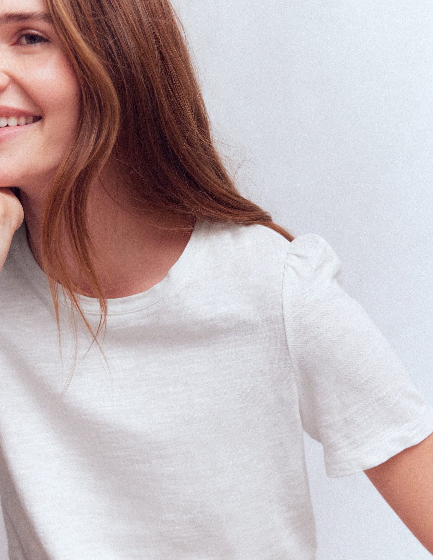 T-Shirt mit Faltendetail am Ärmel-Weiß