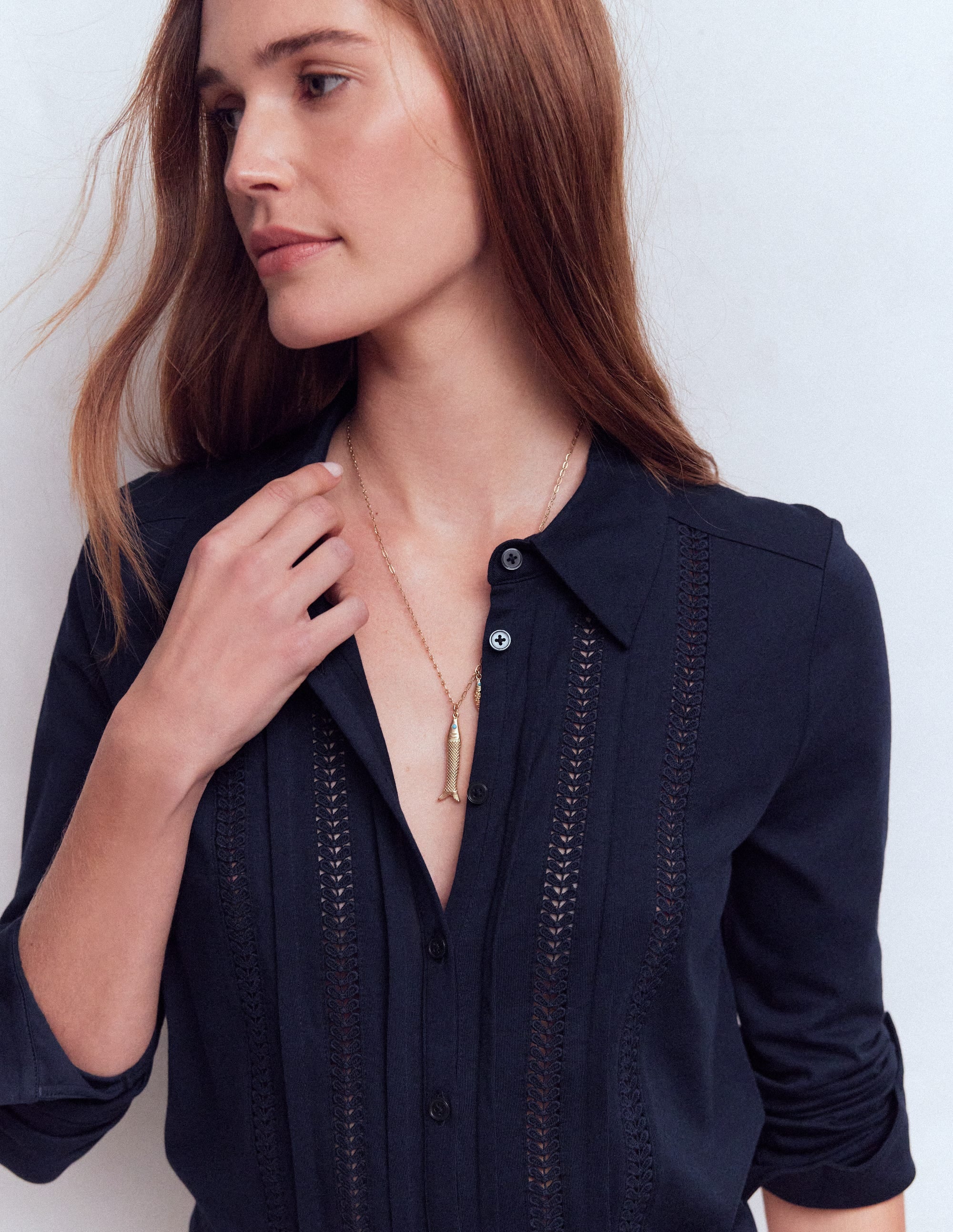 Chemise en jersey à détails-Bleu marine - Image 2