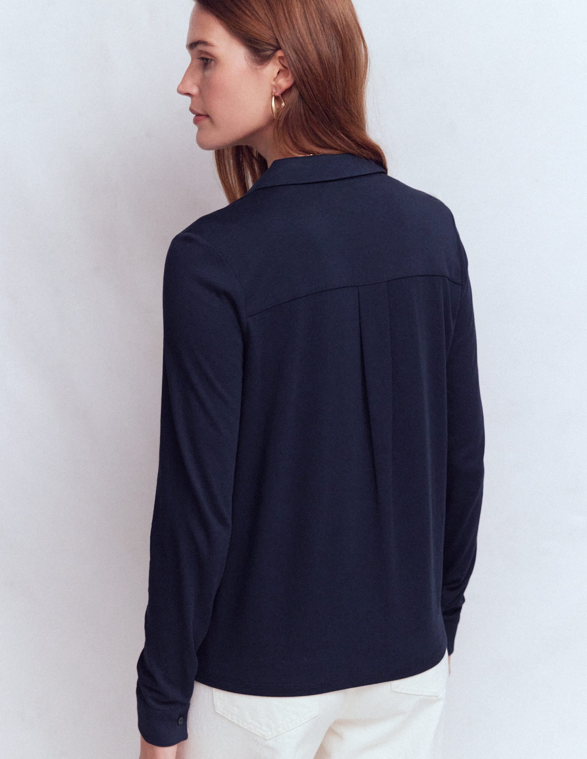 Chemise en jersey à détails-Bleu marine - Image 3