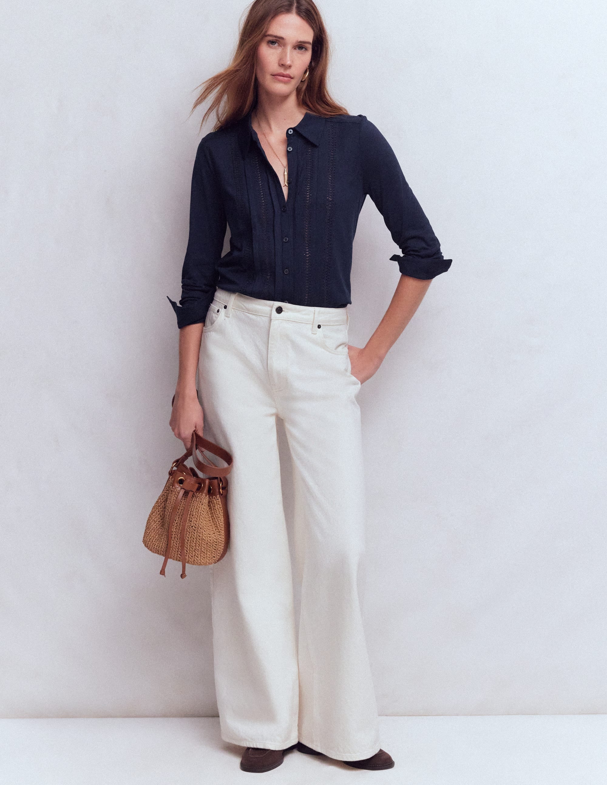 Chemise en jersey à détails-Bleu marine - Image 4