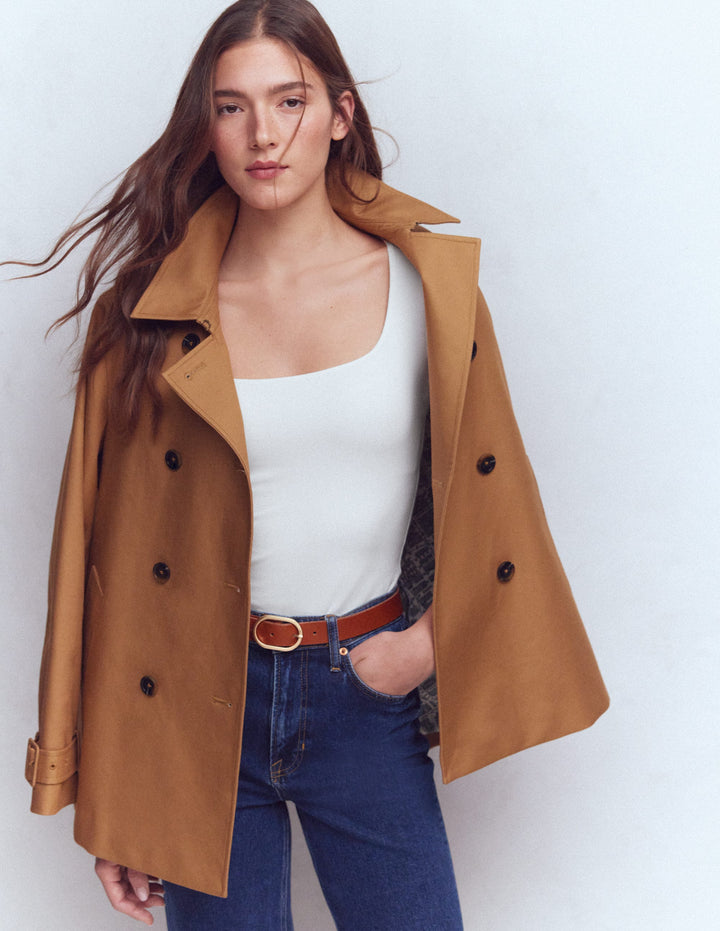 T-shirt double épaisseur à col carré-Blanc