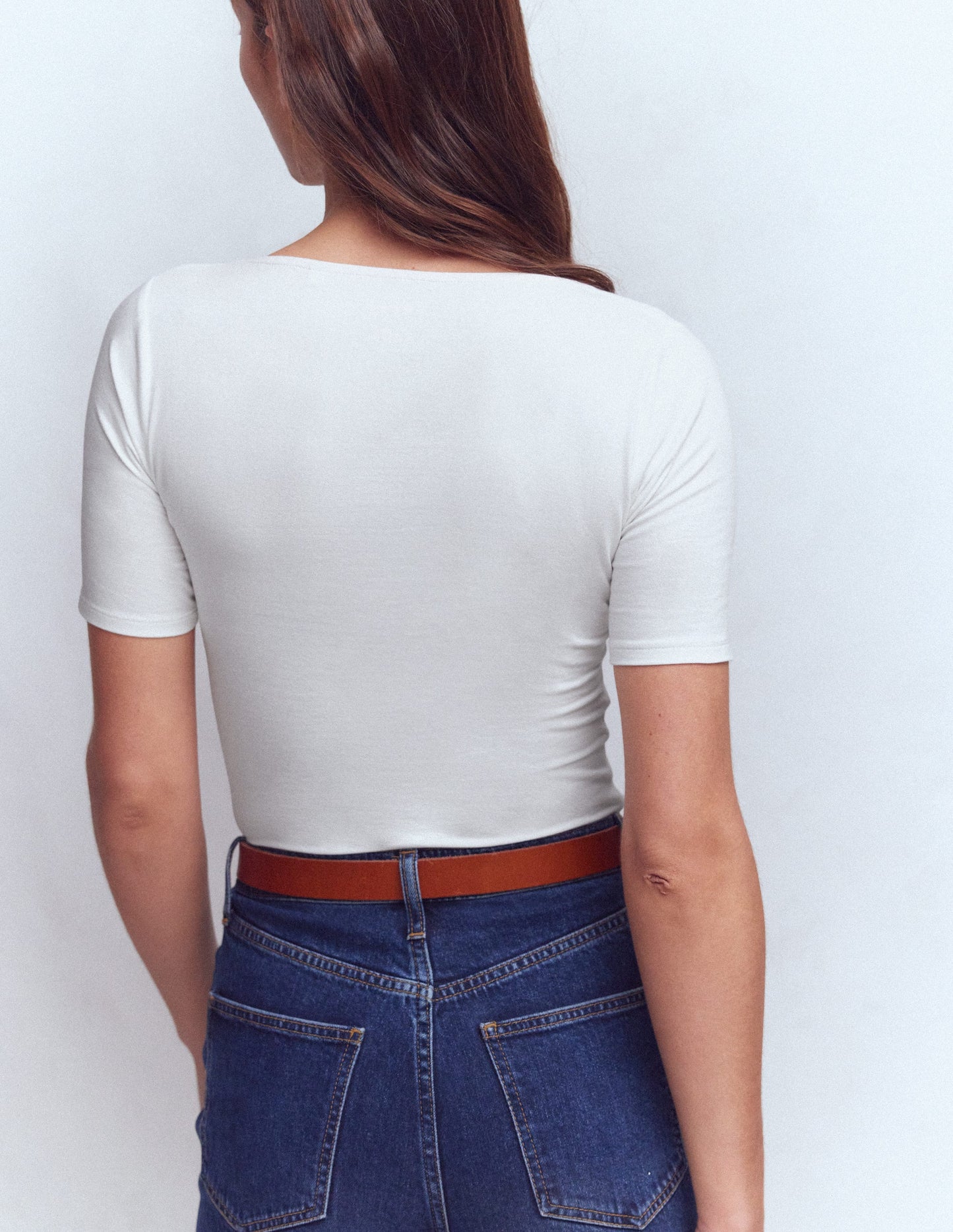 Double Layer Square Neck Tee-White